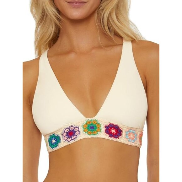 ISABELLA ROSE Women's Bikini Top Brallete Small Beige Embroidered Cross-Back - Picture 1 of 7